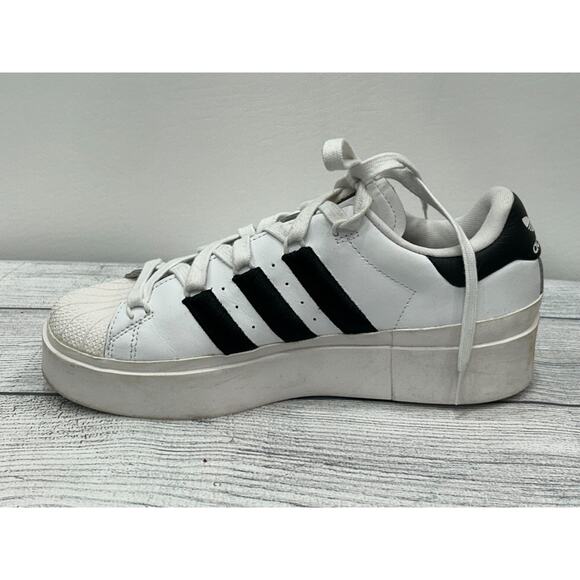 Adidas Womens White Black Leather Superstar Bonega Platform Sneaker Shoes 9.5 - Picture 6 of 12
